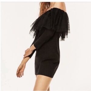 Zara dress black off the shoulder tulle layered mini